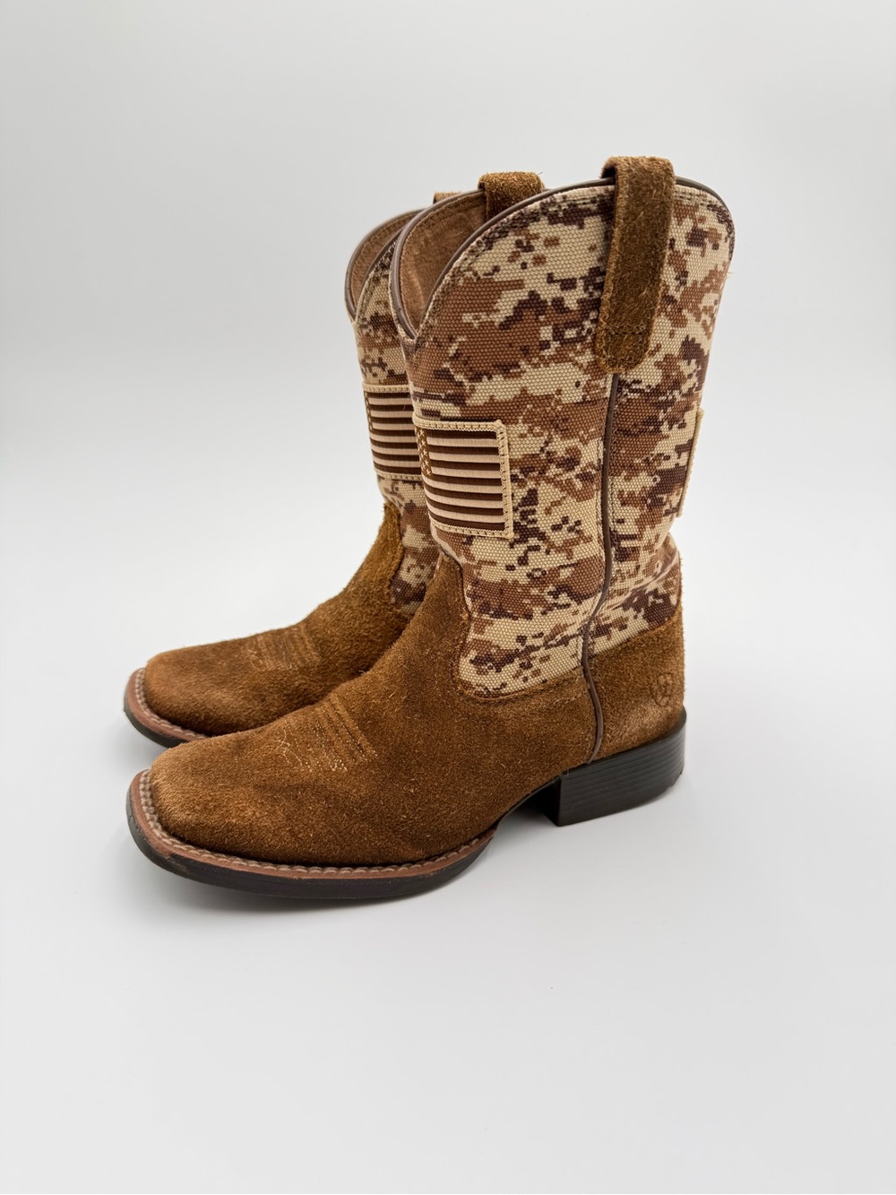 Ariat Kids Cowboy Boots Size 13 Brown Camo American Flag Western Youth